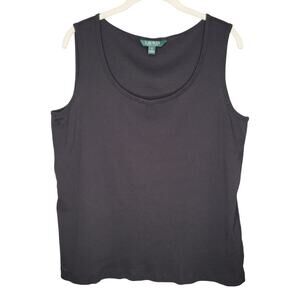 Lauren Ralph Lauren Tank‎ Top Womens Size 2X Basic Black Ribbed Knit 100% Cotton